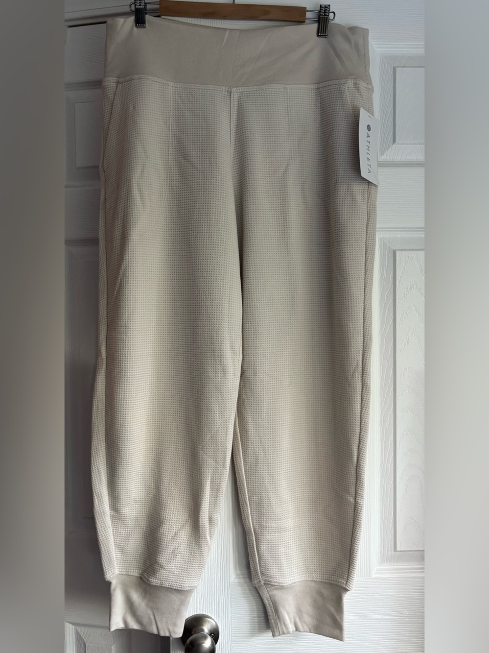 ATHLETA NWT Coaster Luxe Waffle Tencel/Cotton High Rise Jogger XL Bone White